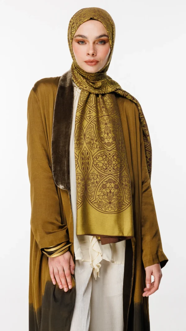 031a5658 Morocco Desen Çift Taraflı Şal Acı Kahve-Somon